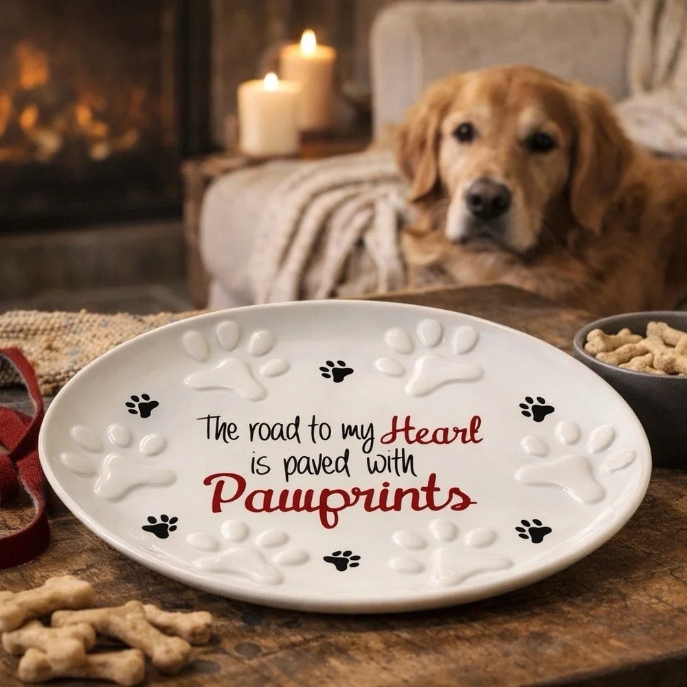 Pawprints Dog Lover Platter Road to My Heart Paved W Pawprints Pet Parent GIFT